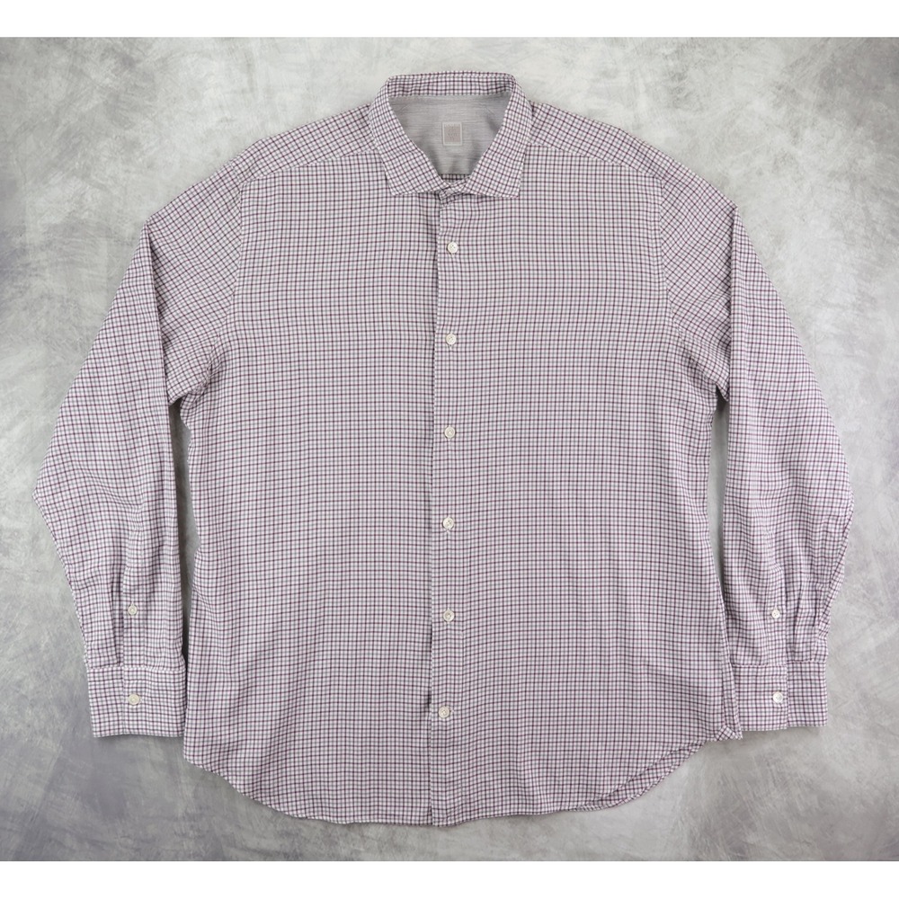 Eleventy Platinum Shirt Mens XXL Burgundy Grey Micro Check Made in Italy Luxury
